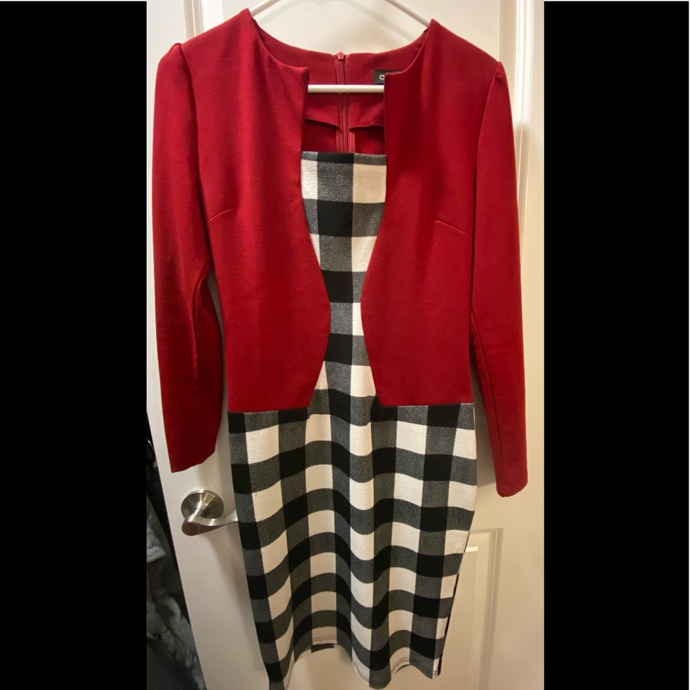 Red dress with white/black checkers